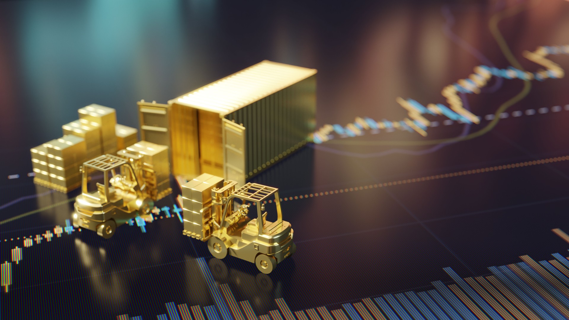 Gold Logistics Concept With Cargo Containers and Market Graph